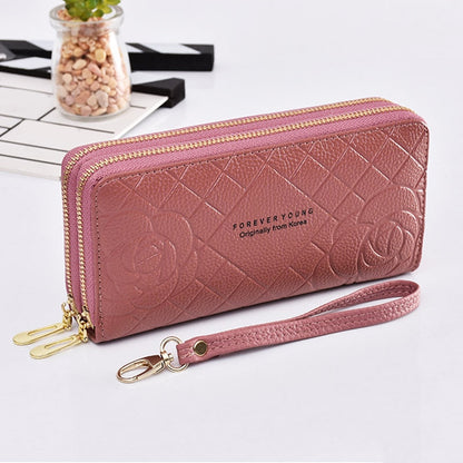 Fashion Women Wallets Dull Polish Leather Wallet Double Zipper Day Clutch Purse Wristlet Portefeuille Handbags Carteira Feminina