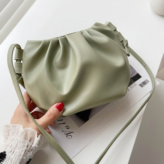 Women Shoulder Bag Small Leather Crossbody Bag Female Solid Color Pleated Design Ladies Messenger Bag Mini Zipper Cloud Bag