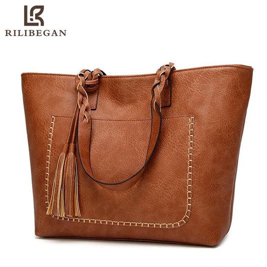 Vintage Women Shoulder Bag Leather PU Fashion Women Tote Bags Causal Female Handle Handbags Large Capacity Crossbody Bags