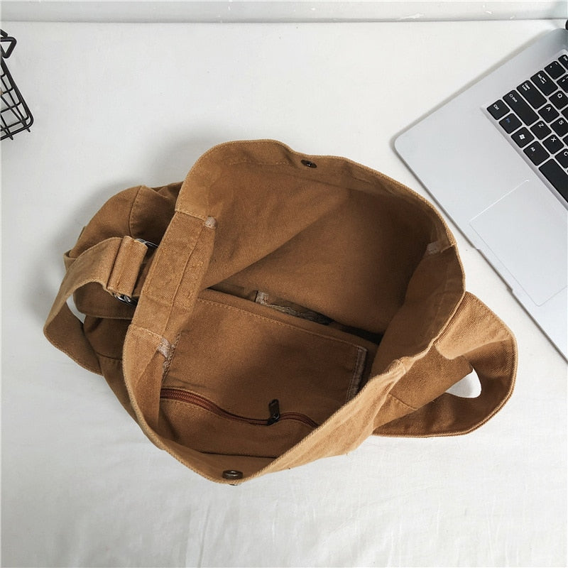 Minimalist Style Solid Shoulder Bags 100% Cotton Unisex Solid Crossbody Bags Canvas Packages South Korea Casual Messenger Bags
