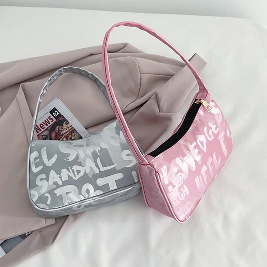 Ladies Shoulder Underarm Bags Tote Casual Nylon Women Daily Small Handbags Vintage Letters Printing Female Simple Shoulder Bags