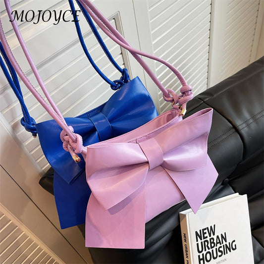 Big Bow-knot Shoulder Bags Leather Women Handbag Pure Color Travel Party Clutch for Women Outdoor Shopping Traveling