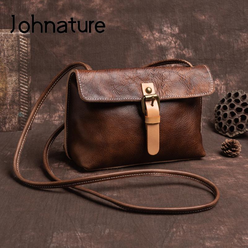 Johnature Vintage Genuine Leather Women Small Bag Versatile Leisure Natural Soft Cowhide Solid Color Shoulder &amp; Crossbody Bags