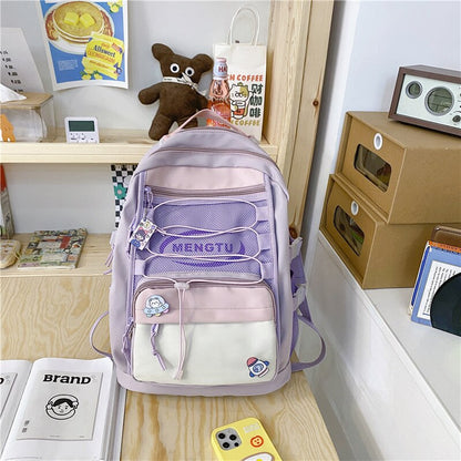 DCIMOR New Panelled Nylon Women Backpack Fashion Girl Badge Waterproof Travel Mesh College Bookbag Kawaii Drawstring School Bag