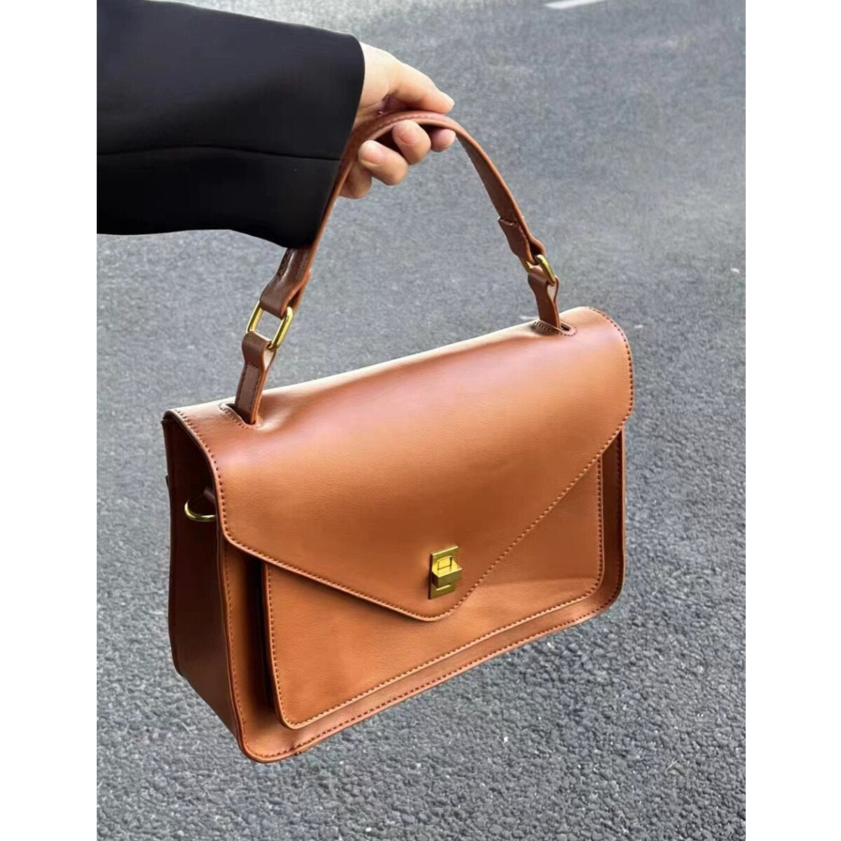 Preppy Style Women Shoulder School Bags PU Leather Large Briefcase vintage Lock catch big Totes Handbag For Girls messenger bags