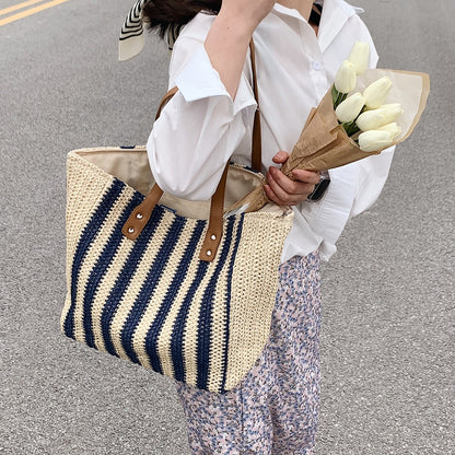 Summer Straw Woven Top-Handle Handbags Casual Large Capacity Women Shoulder Bags Shopping Bags Beach Vacation Female Totes Bags