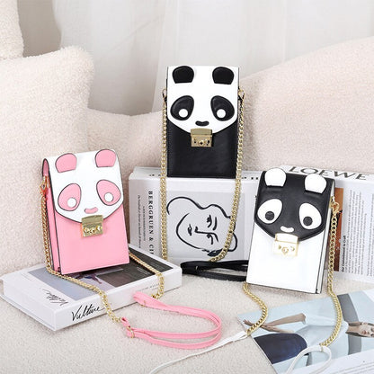 Fashion Cute Cartoon Panda Leather Women Phone Crossbody Bag Brand Leather Female Purse Wallet Handbags Luxury Flap Shoulder Bag