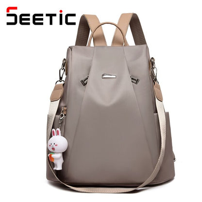 SEETIC Waterproof Oxford Women Backpack Anti-Theft Ladies Travel Bag Solid Color Backpack Female Multifunction Shoulder Bags