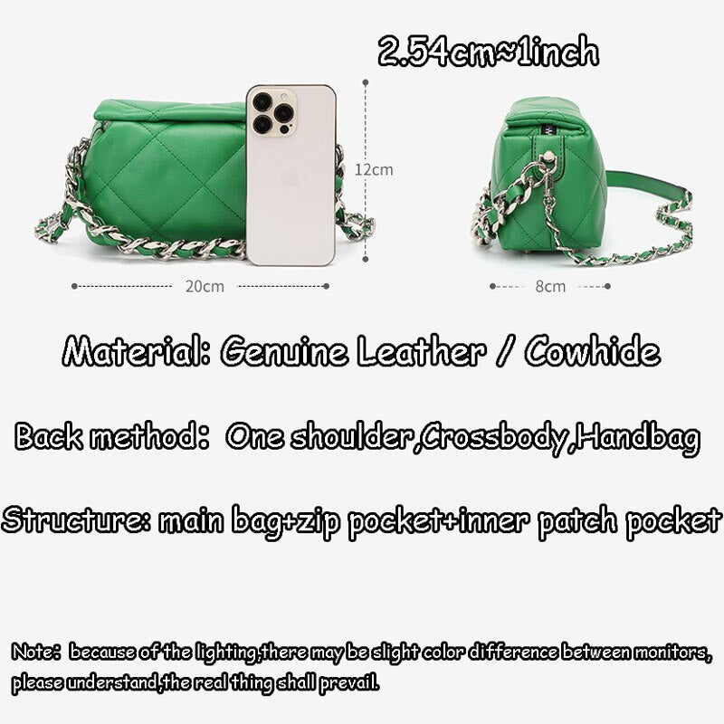 Diamond Pattern Genuine Leather Crossbody Bags For Women Fashion Chain Stitching Handbags Ladies Shoulder Bag Flip Cover Purses