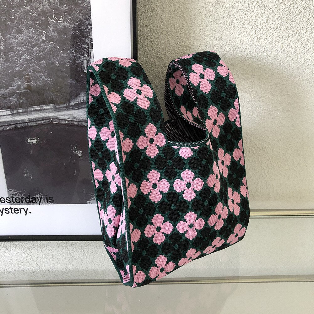 Designer Polka Dot Women&#39;s Knitting Shoulder Bag Portable Clutch Purse Handbags Summer Beach Bag Female Small Tote Shopping Bags