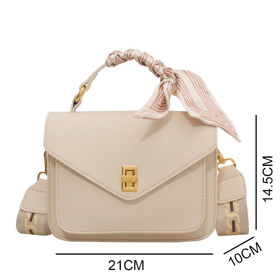 Simple Fashion Shopping Bag Women PU Leather Shoulder Bag with Scarves Casual Lady Crossbody Bag Trendy Designer Female Handbag