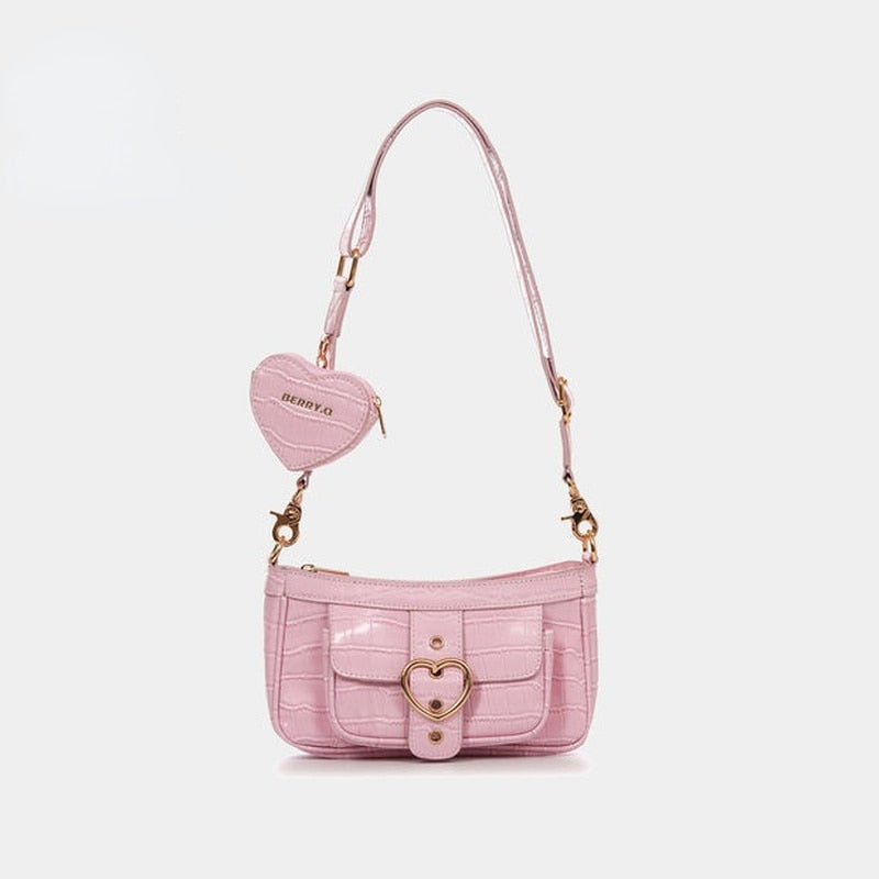 Xiuya Harajuku Kawaii Lolita Shoulder Bag Women PU Leather Candy Color Sweet Cute Crossbody Bag With Coin Purse Handbags Wallet