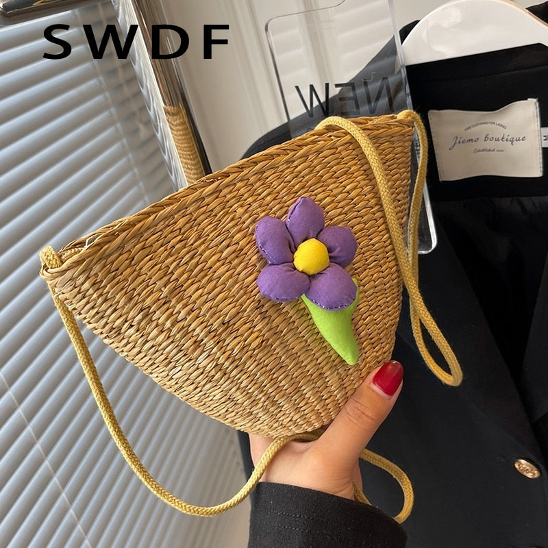 SWDF New Popular Bag Women&#39;s Fashion Bags Summer Small Vacation Bag Beach Bag Crossbody Straw Basket Bag Bucket Bag Shoulder Bag