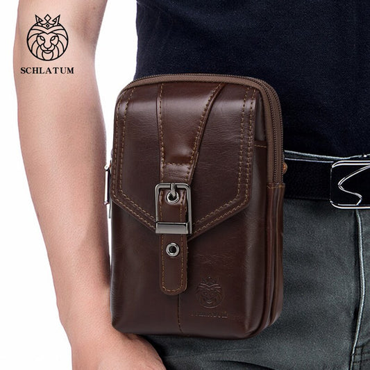 SCHLATUM Men Genuine Leather Waist Pack Fashion Vintage Belt Pouch Multifunction Travel Phone Pouch Bag