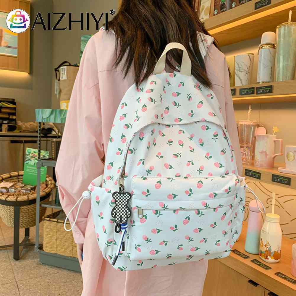 Fashion Backpack Floral Printed Bookbag Student Rucksack Nylon Daypack Teenager Shoulder Bags for Travel for Girls