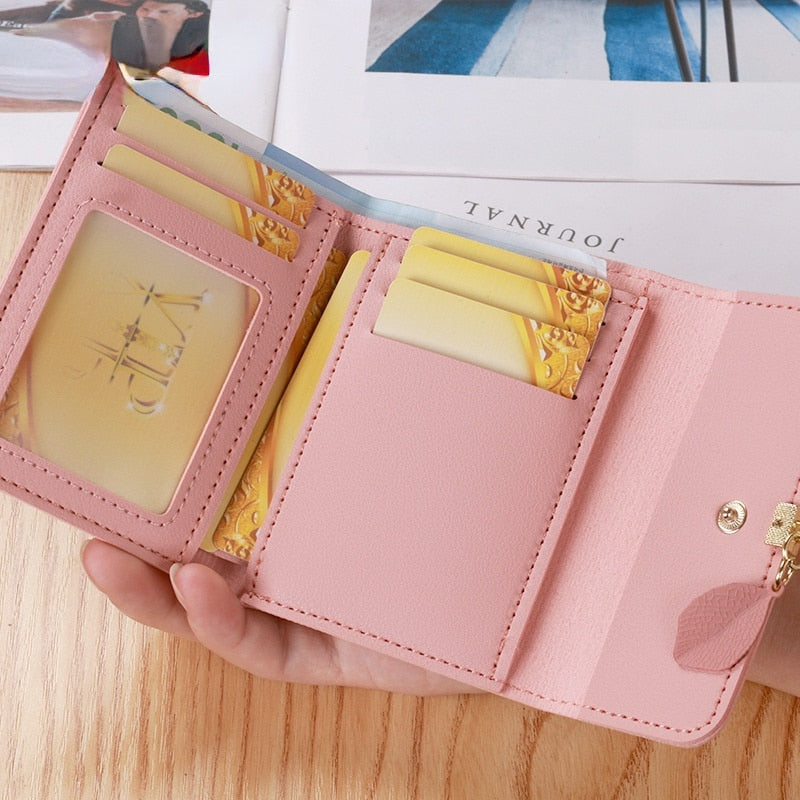 Women's Short Casual Leather Wallet Simple Small Three Fold Coin Purse Wallet Girl's Purses and Handbags Designer Bag