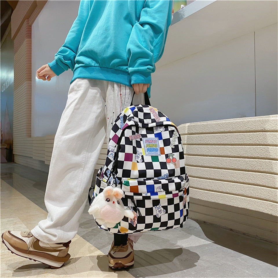 Fashion Plaid Women Backpack Waterproof Oxford School Backpacks Shoulder Bags for Women New Light Travel Bag for Girls Back Pack