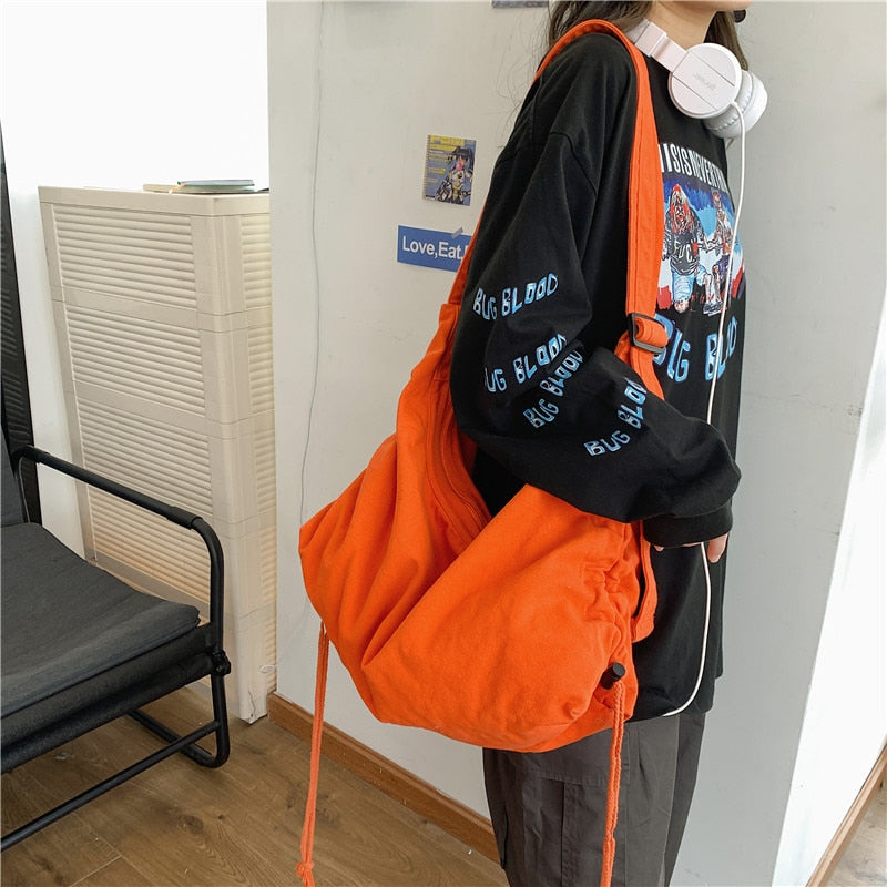 Solid Canvas Shoulder Bags for Women 100% Cotton Soft Hobos Large Capacity Leisure Or Travel Bags South Korea Style Packages