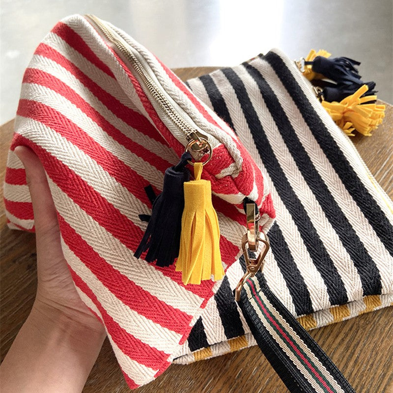 Makeup Bag Women Cosmetic Case Striped Female Necessary Storage Make Up Cases Toiletry Organizer Travel Phone Purse Clutch Bag