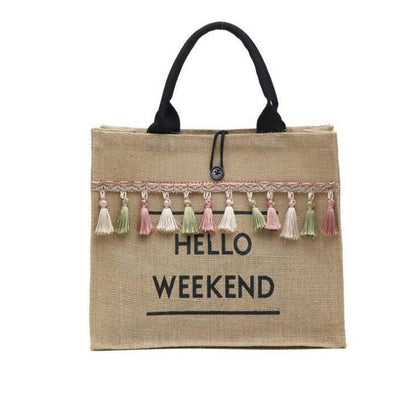 Women Summer Beach Bags Handbags Large Capacity Lady Tassel Shoulder Bag Big Letter Linen Totes Casual Girls Travel Shopping Bag