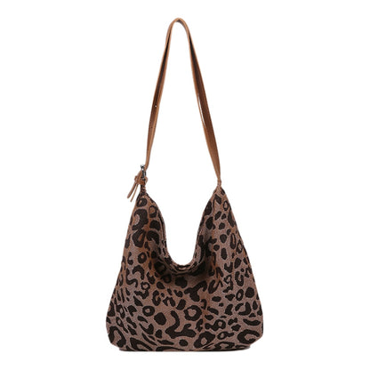 Female Retro Leopard Fashion Leopard Pattern Shoulder Bag Retro Straddle Bag Casual Large Underarm Bags Handbag