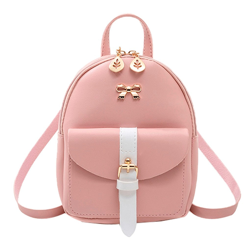 Women&#39;s Mini Backpack Luxury PU Leather Kawaii Backpack Cute Graceful Bagpack Small School Bags for Girls Bow-knot Leaf Hollow