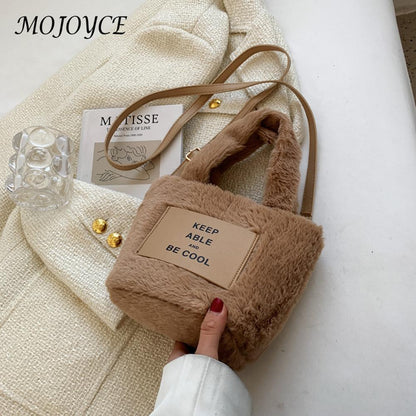 Vintage Women Shoulder Bag Plush Faux Fur Letter Pattern Messenger Bag Pretty Girls Winter Soft Warm Quilted Handbags