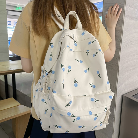 DCIMOR Waterproof Nylon Women Backpack Female Kawaii Flowers Travel Bag Cute Girl Fresh Schoolbag Preppy Bookbag Laptop Backpack