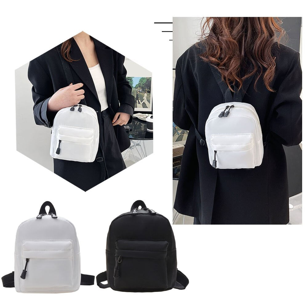 Mini Women Pure Nylon Zipper Backpack Solid Student School Shoulder Handbags for Student School Travel Backpacks