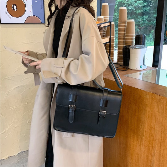 Large Capacity Tote Shoulder Bags Brand Design Women PU Leather Handbags Luxury Vintage Messenger Bag Briefcase Uniform Bag Work