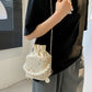Women Straw Purses Artificial Peral Chain Handbags Summer Rattan Crossbody Bags Ladies Beach Basket Drawstring Hand Bags