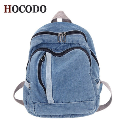 HOCODO Solid Color Backpack Female Fashion Travel Backpack For Teenage Multi Pocket Women Backpacks Denim School Bag Unisex