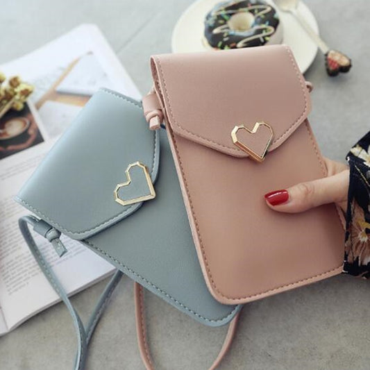 Phone Shoulder Bag For Women Transparent Coin Purse Heart Shape Hasp Crossbodybag Cute Female Mobile Pouch Bags