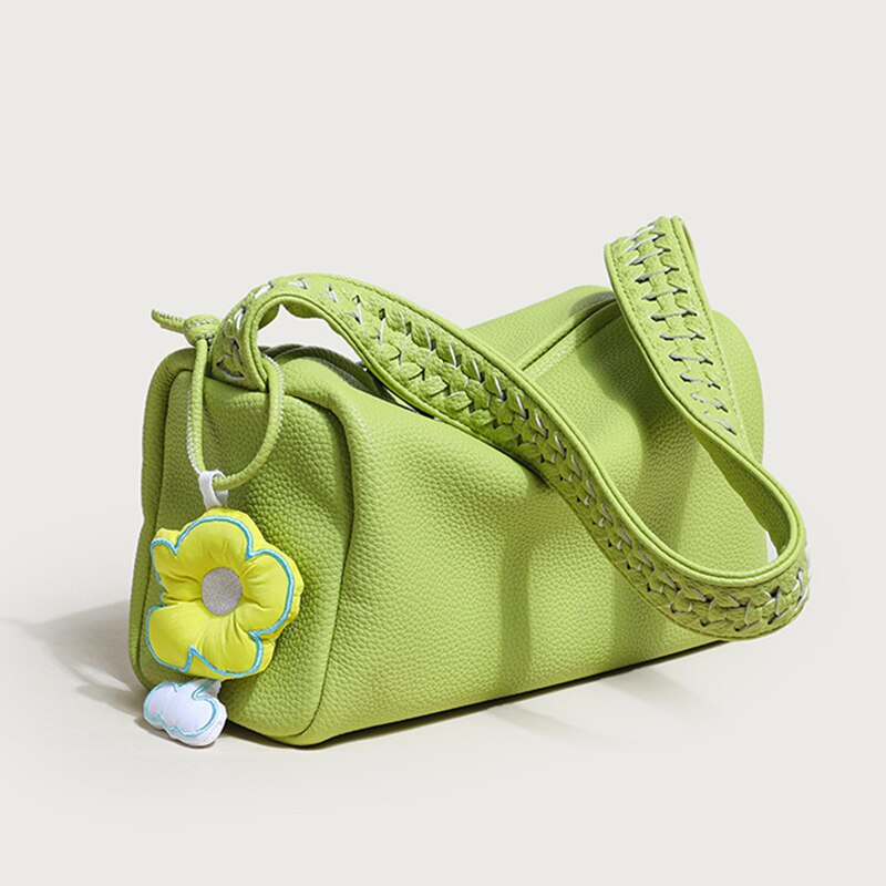 MABULA Soft Leather Underarm Bags Casual Plaited Strap Women Shoulder Bags Flower Tassel Cute Summer travel Small Tote Handbag