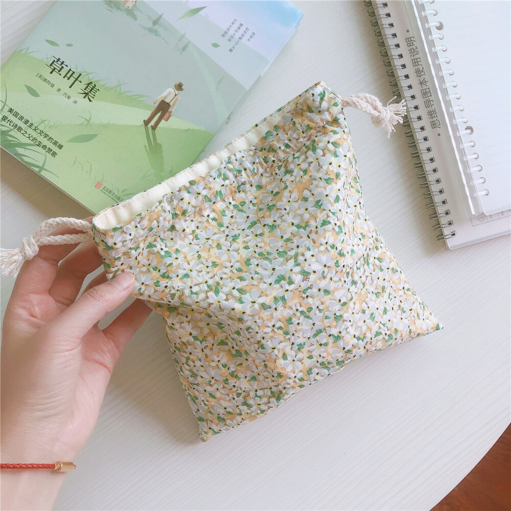 Cotton Women Drawstring Cosmetic Makeup Bag Portable Floral Female Travel Cosmetics Organizer Storage Pouch Toiletry Beauty Case