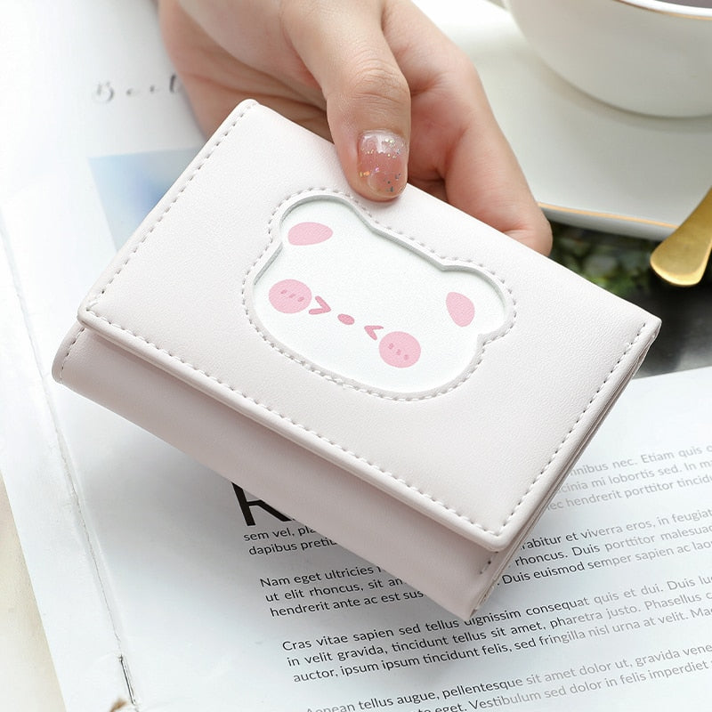 Brand Designer Cute bear Small Three Fold Wallets For Women Soft PU Leather Card Holder Purse Ladies  Fashion Purses Female