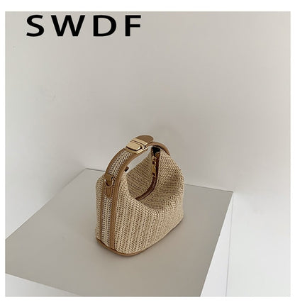 Korean Straw Handbag for Women Shoulder Bags Small Bohemian Woven Beach Bags Summer Female Messenger Bags Casual Totes Beige