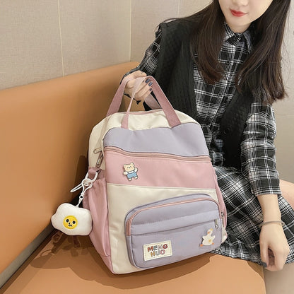 Multifunctional Medium Capacity Women Backpack Kawai Panelled  Shoulder Bag for Teenager Girls Backpacks Preppy Small Schoolbag