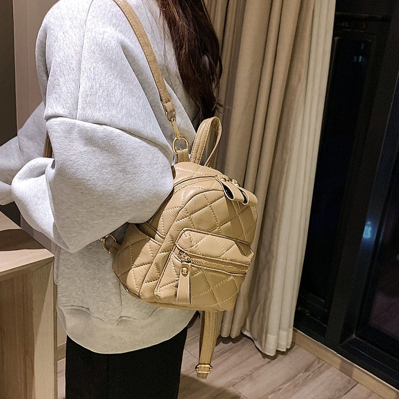 Women handbag leather small casual backpack padded pattern fashion ladies travel backpacks young simple shoulder bags