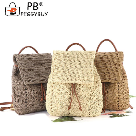 Fashion Straw Women Shoulder Bag Backpack Hand-Woven Female Beach Holiday Simple Purse for Women Outdoor Bag