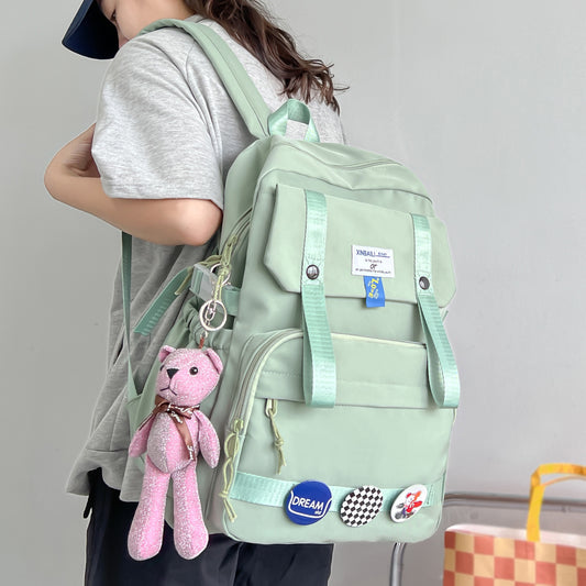 New Women Green Waterproof Cute Backpack Girl Travel School Bag Fashion Female Laptop Solid Color College Backpack Lady Book Bag