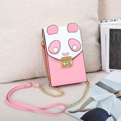 Fashion Cute Cartoon Panda Leather Women Phone Crossbody Bag Brand Leather Female Purse Wallet Handbags Luxury Flap Shoulder Bag