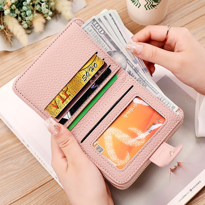 Geestock Fashion Organ Card Holder Wallets for Women Lingge Short    Purse Simple Generous Ladies Zipper Wallet Credit Holders