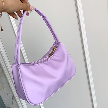 Women Nylon Solid Color Shoulder Bag Zipper Small Crescent Messenger Handbags Luxury Designer Handbag Retro Ladies Shoulder Bags