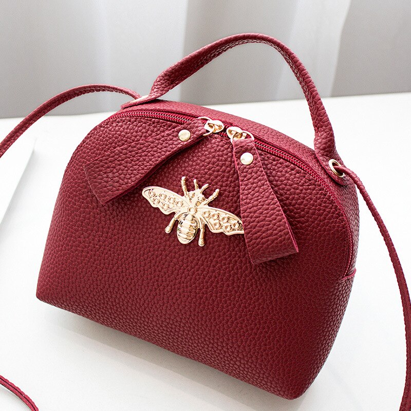 Women Small Handbag Famous Design Fashion Versatile Round Bag Mini Messenger Crossbody Metal Bee Decoration Cute Side Purse