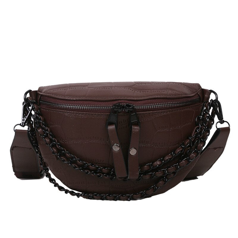 AKTE Luxury Chain Waist Bag Phone Pack and Purse for Women Stone Pattern Female Handbag