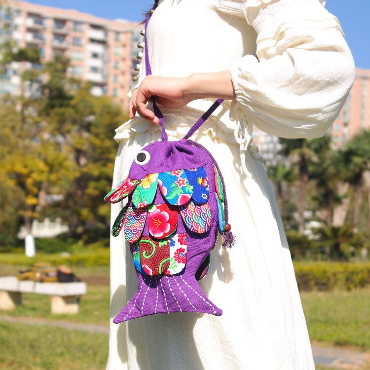 Pure Handmade Fish Women Bag Floral Flower Patchwork Shoulder Bags Hobo Women&#39;s Handbag Purse