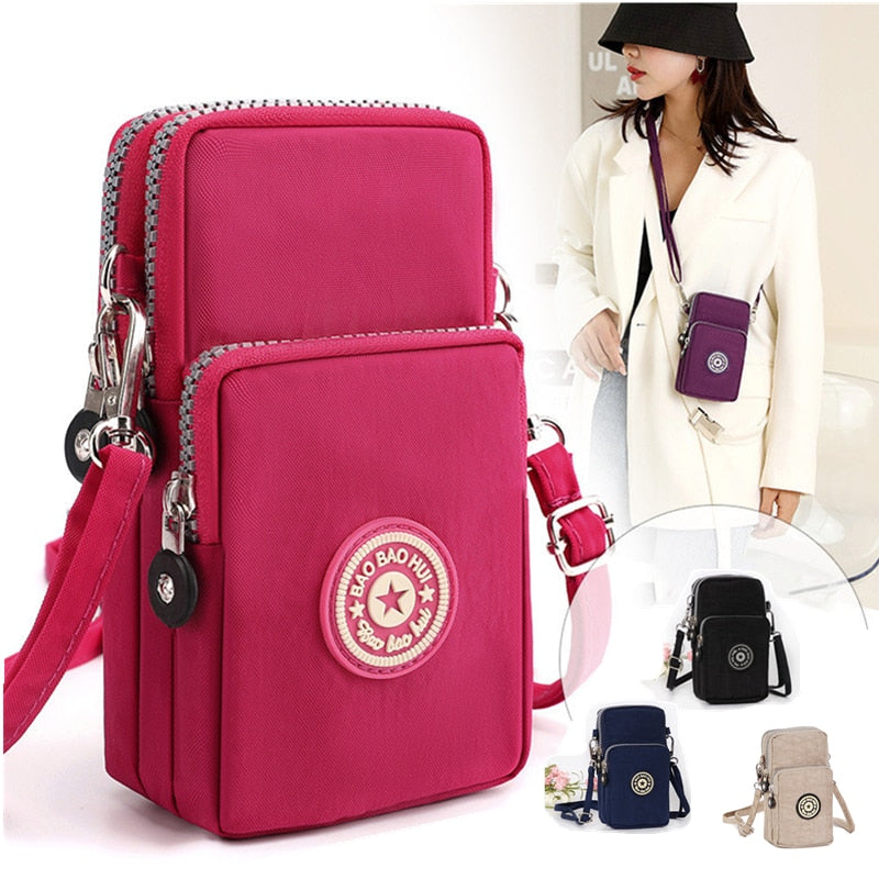 Women&#39;s Mini Shoulder Bag Oxford Waterproof Handbag Wrist Pouch Wallet Sports Cell Mobile Phone Bag Crossbody Bags for Girls