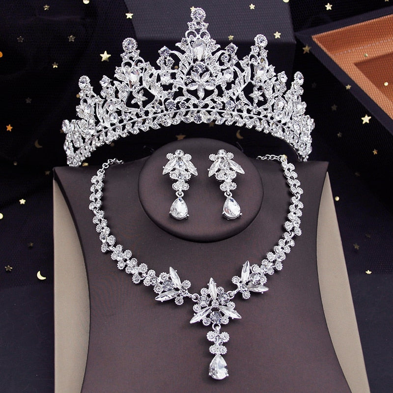 Gold Colors Bridal Jewelry Sets for Women Tiaras Crown Sets Necklace Earrings Wedding Dress Bride Jewelry Set Accessories