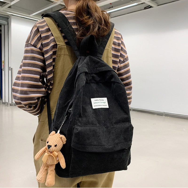 Retro women backpack Fashion high school college students book bag Simple corduroy Female backpacks large capacity Bags Rucksack